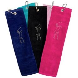 Tri Fold Towel Crystal Golfer Lady