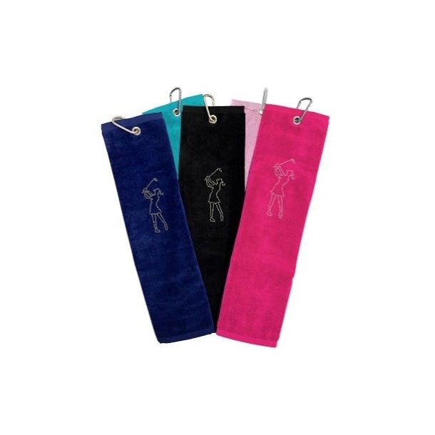 Tri Fold Towel Crystal Golfer Lady